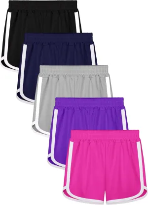 Resinta 5 Packs Girls Athletic Shorts Toddler Soccer Sports Shorts Kids Quick Dry Gym Running Short