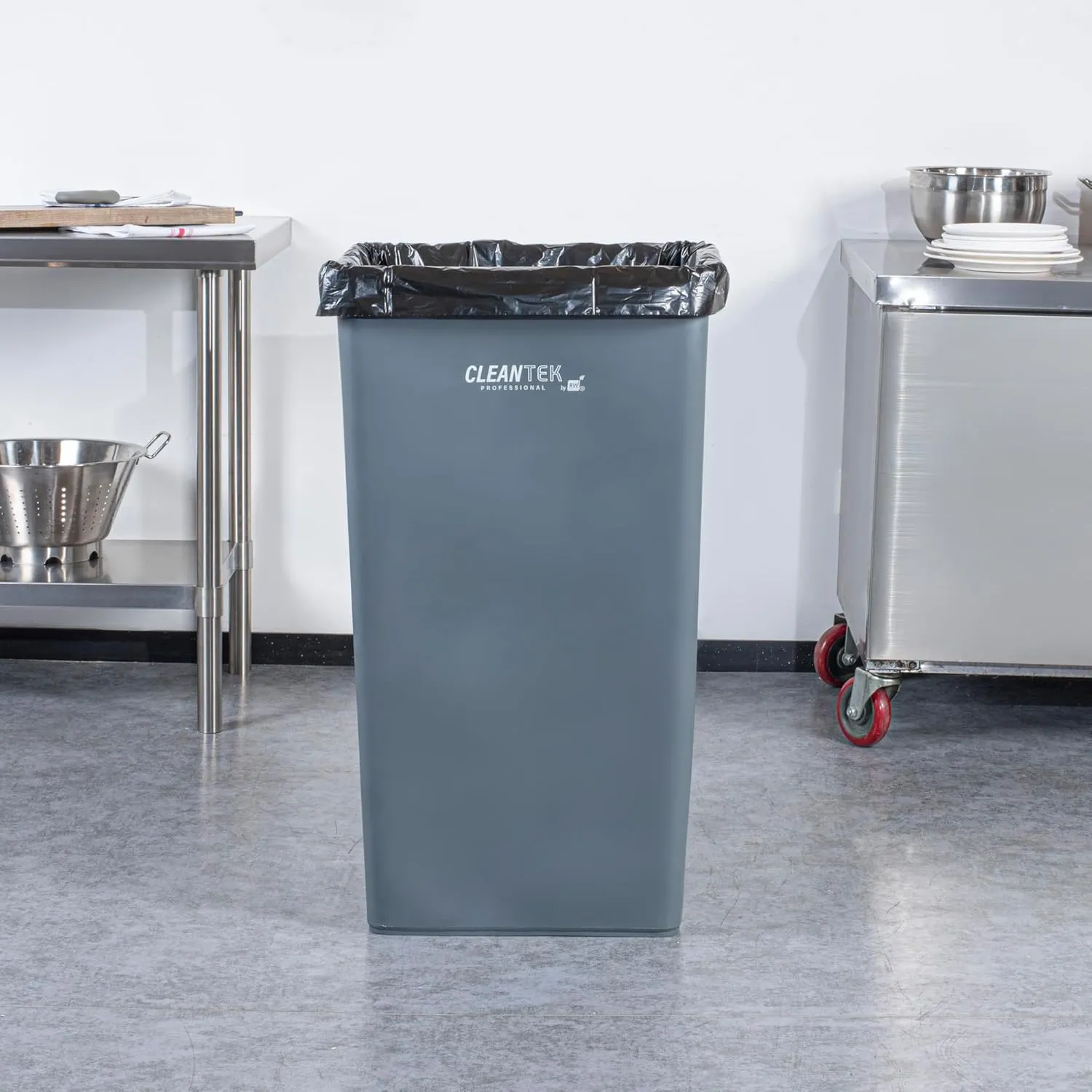 Restaurantware-Clean Tek Professional 50 Gallon Trash Can, 1 Square Waste Basket - Space Saving, Heavy-Duty, Gray Plastic Garbage Bin, For Commercial Space, Office, Store, Restaurant, And More