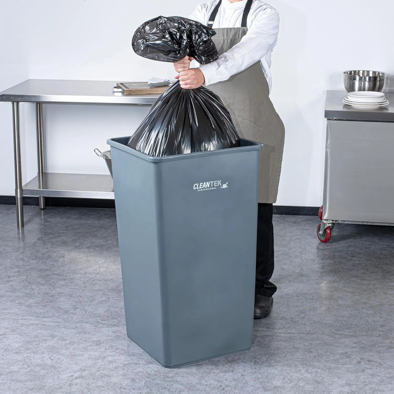 Restaurantware-Clean Tek Professional 50 Gallon Trash Can, 1 Square Waste Basket - Space Saving, Heavy-Duty, Gray Plastic Garbage Bin, For Commercial Space, Office, Store, Restaurant, And More