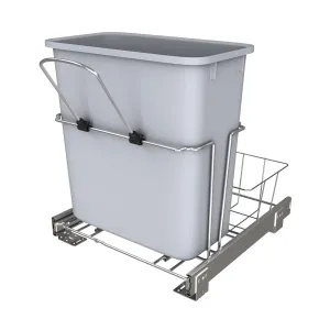 Rev-A-Shelf 20 Quart Pullout Kitchen Cabinet Metal Wire Sliding Universal Trash Can with Rear Basket for Waste Disposal and Organization RUKD-1420RB-1