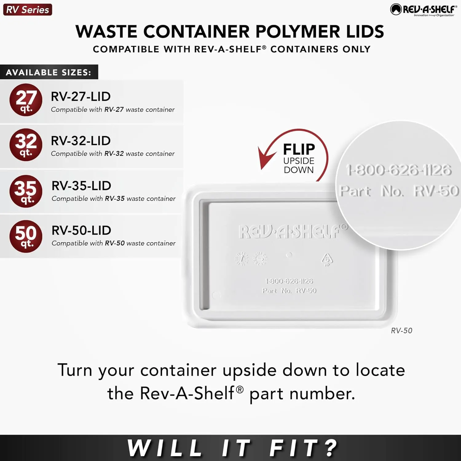 Rev-A-Shelf 35 Qt Under Sink Garbage Can Lid for Base Kitchen and Bathroom Cabinet, Replacement Plastic Trash Bin Lid Only, Silver, RV-35-LID-17-1