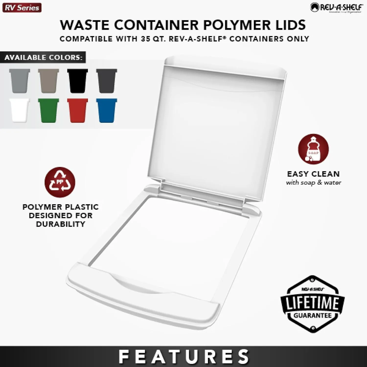 Rev-A-Shelf 35 Qt Under Sink Garbage Can Lid for Base Kitchen and Bathroom Cabinet, Replacement Plastic Trash Bin Lid Only, Silver, RV-35-LID-17-1