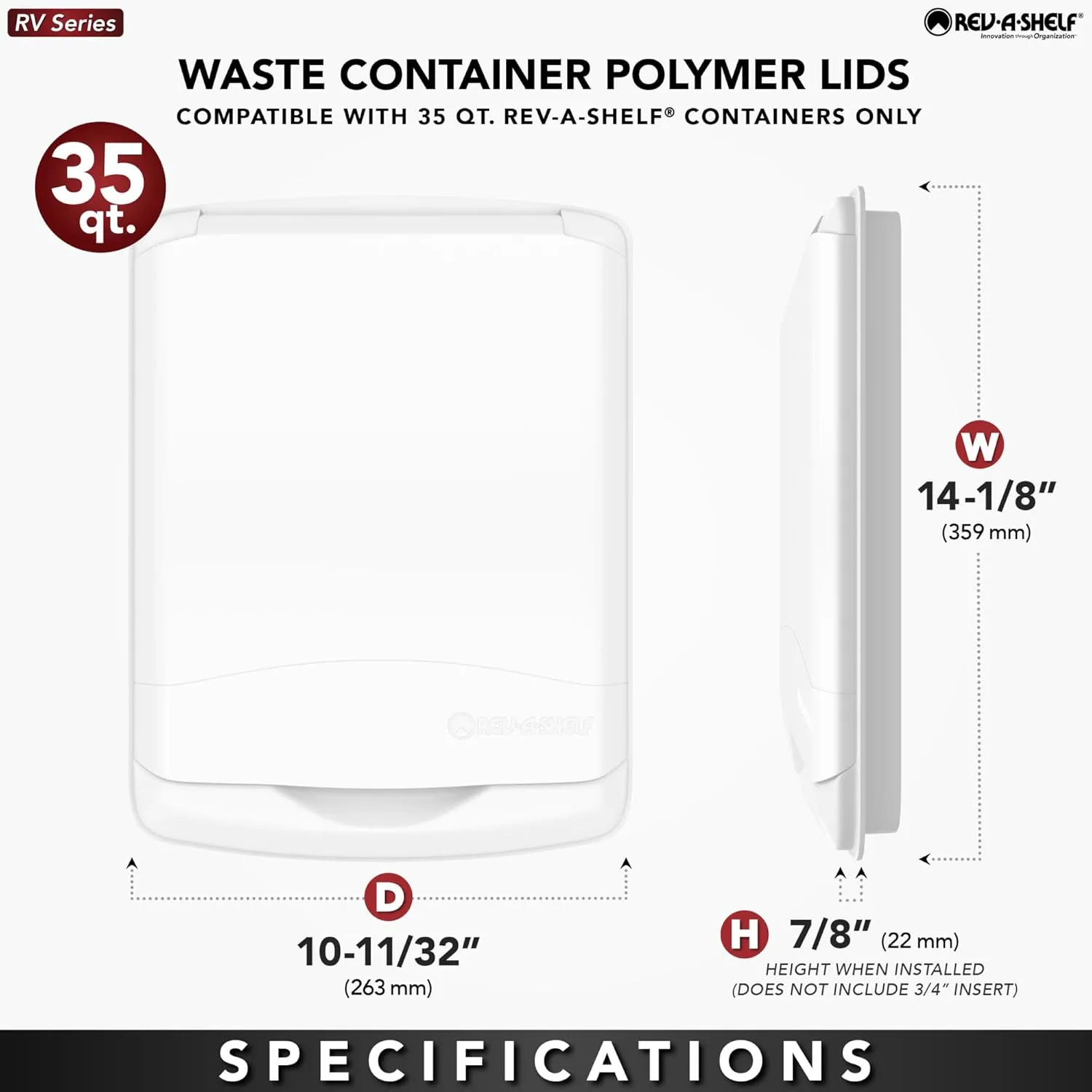 Rev-A-Shelf 35 Quart Garbage Can Lid for Base Kitchen and Bathroom Cabinet, Replacement Plastic Trash Bin Lid Only, Black, RV-35-LID-18-1-40, (2 Pack)
