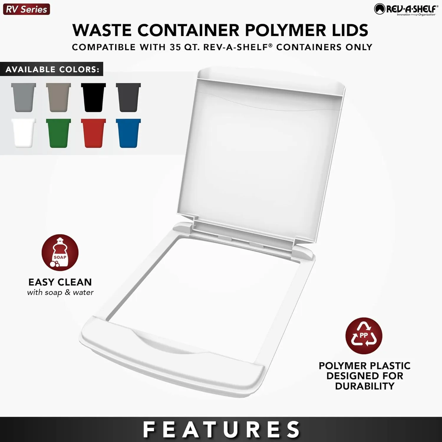 Rev-A-Shelf 35 Quart Garbage Can Lid for Base Kitchen and Bathroom Cabinet, Replacement Plastic Trash Bin Lid Only, Black, RV-35-LID-18-1-40, (2 Pack)