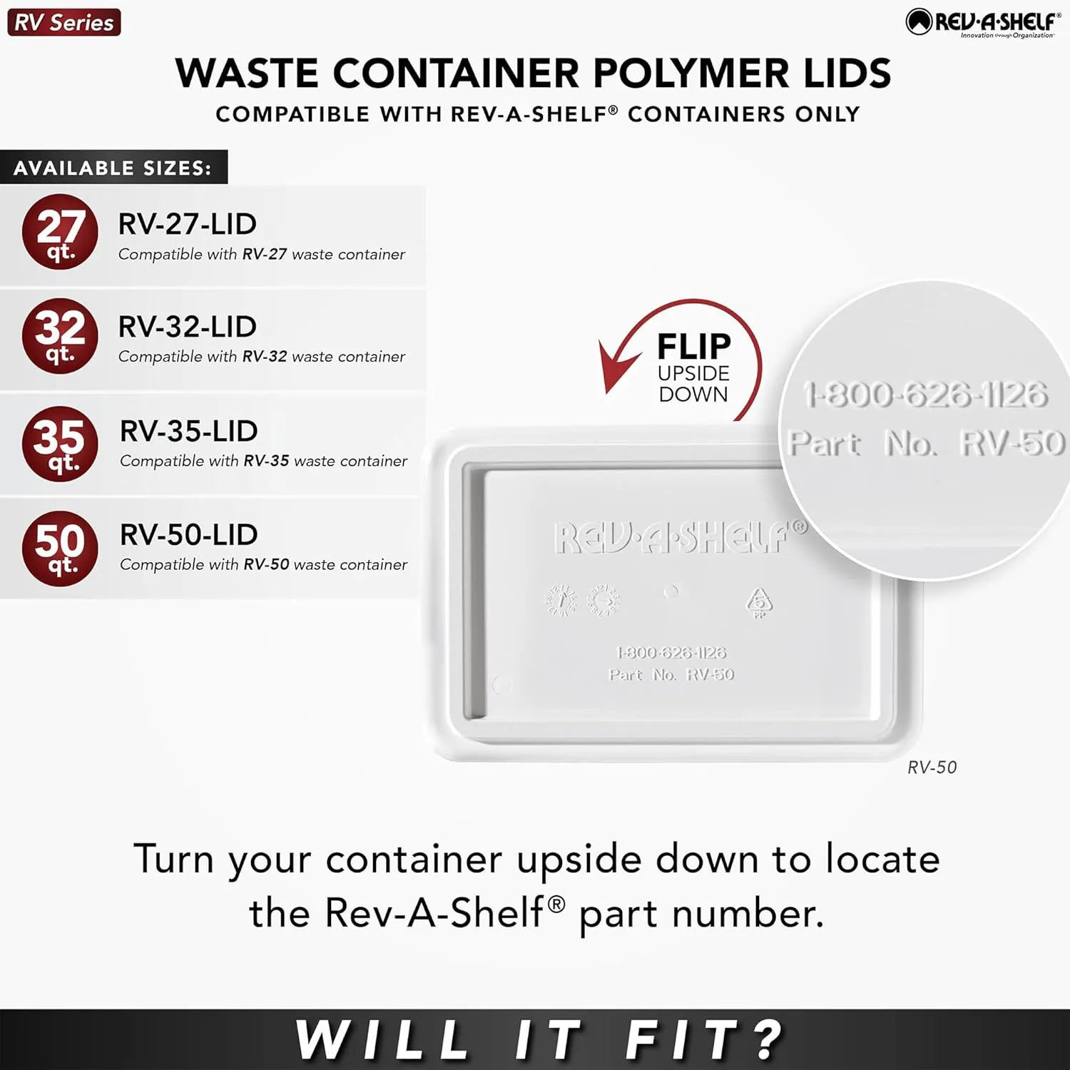 Rev-A-Shelf 35 Quart Garbage Can Lid for Base Kitchen and Bathroom Cabinet, Replacement Plastic Trash Bin Lid Only, Black, RV-35-LID-18-1-40, (2 Pack)