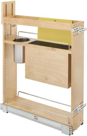 Rev-A-Shelf 448KB-BCSC-6C Wood Classics 21-5/8" Wood Base Cabinet Knife Block Pull Out Organizer with Soft Close - Natural Maple
