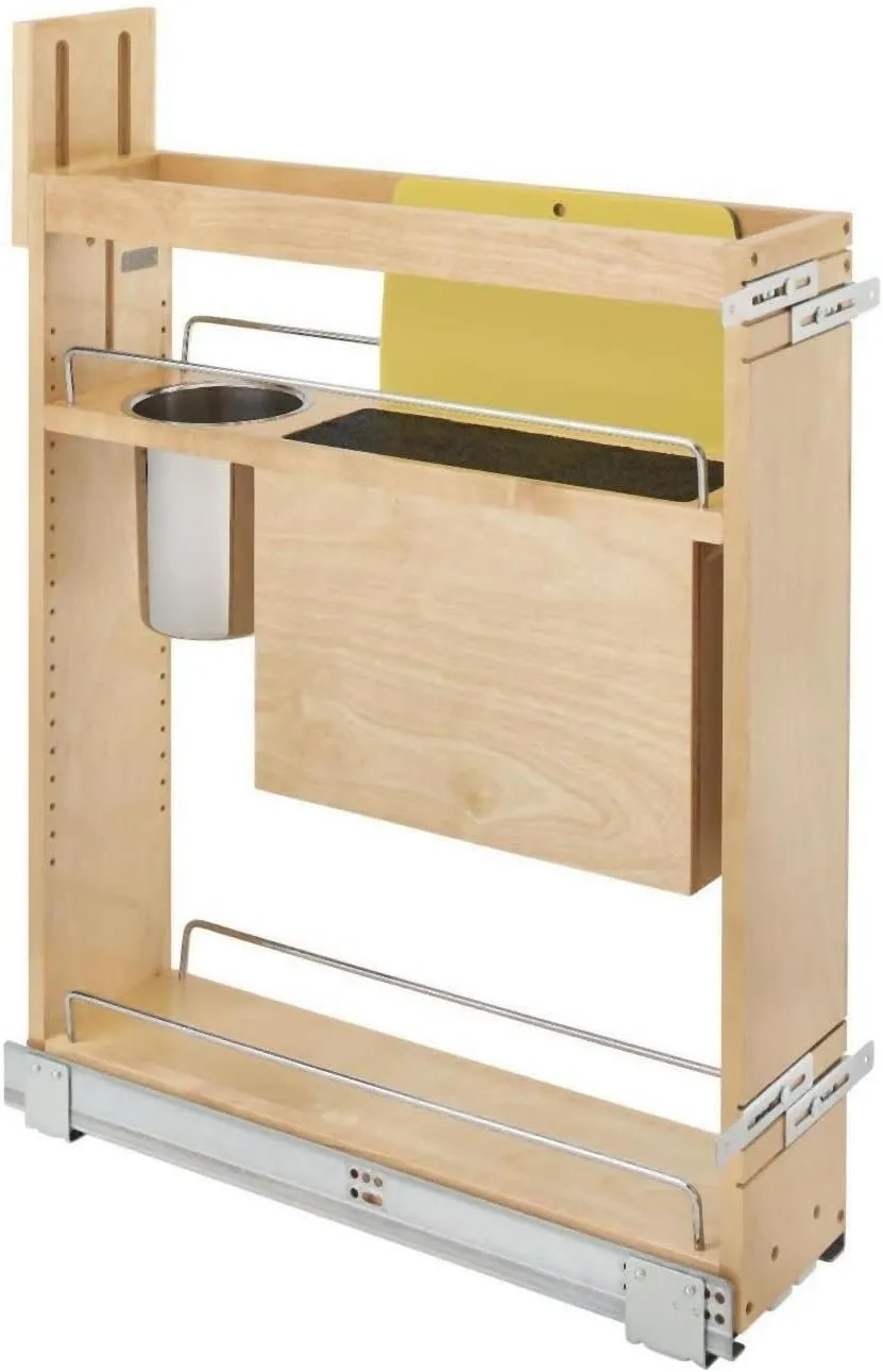 Rev-A-Shelf 448KB-BCSC-6C Wood Classics 21-5/8" Wood Base Cabinet Knife Block Pull Out Organizer with Soft Close - Natural Maple