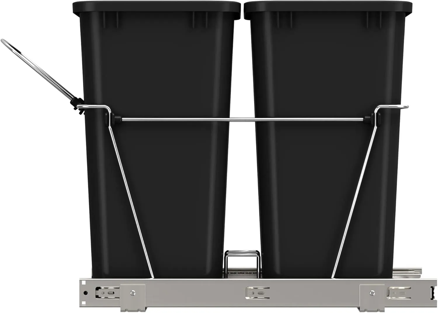 Rev-A-Shelf Double Pullout Trash Can for Kitchen Cabinets 35 Qt Garbage Recycling Bin on Full Extension Slides, Black, RV-18KD-18C S