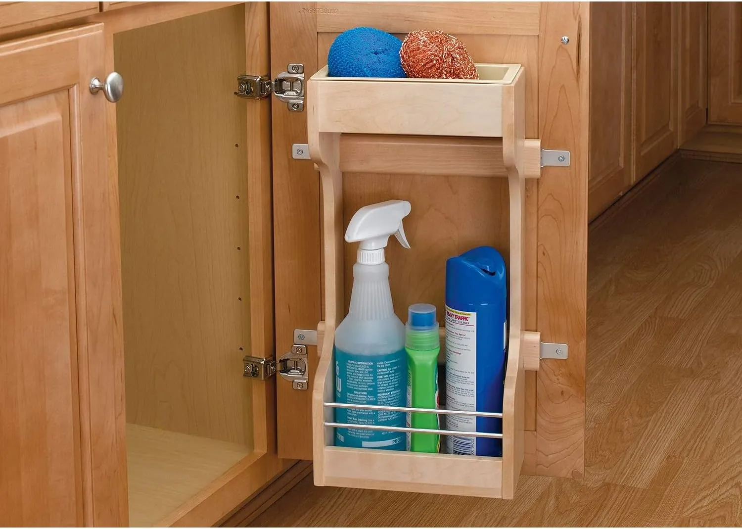 Rev-A-Shelf Dual Shelf Under Sink Organizer for Kitchen and Bathroom Cabinets, 30" Sink Base Vanity Storage, Inside Door Mount, Maple Wood, 4SBSU-15