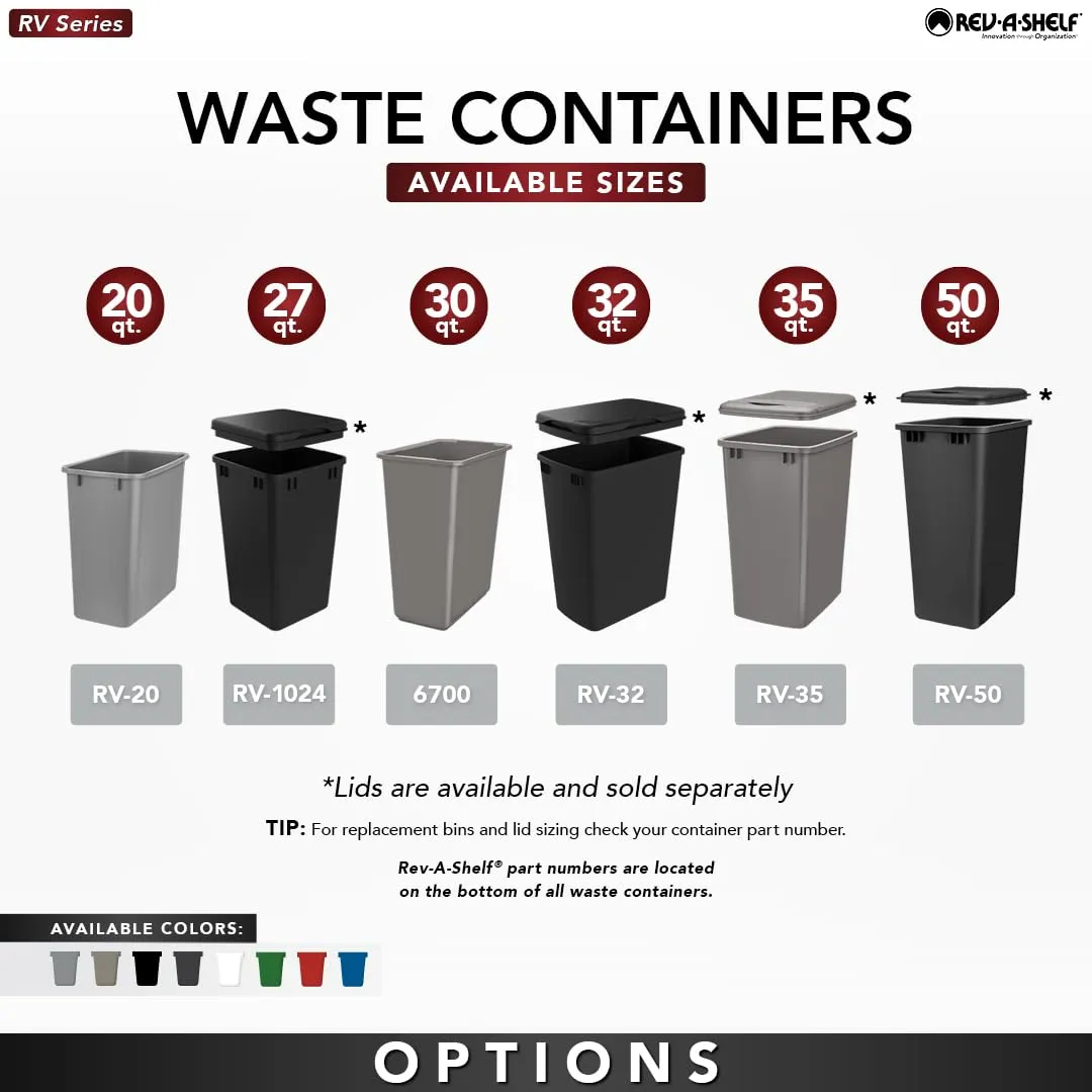 Rev-A-Shelf Polymer Replacement 35 Quart Trash Bin Recycle Waste Garbage Container for Kitchen Cabinet Pullouts, Black, 2 Pack, RV-35-18-2