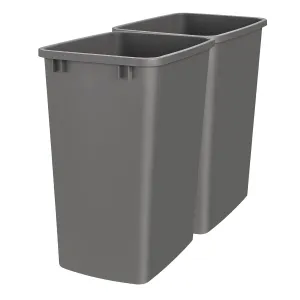 Rev-A-Shelf Polymer Replacement 35 Quart Trash Bin Recycle Waste Garbage Container for Kitchen Cabinet Pullouts, Gray, 2 Pack, RV-35-13-2