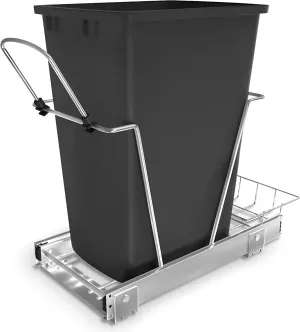Rev-A-Shelf Pullout Trash Can for Kitchen Cabinets 35 Qt Garbage Waste Recycling Bin with Full Extension Slides, Black, RV-12KD-18C S