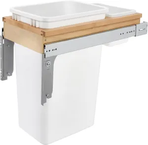 Rev-A-Shelf Single Pullout Trash Can for Full Height Kitchen Cabinet 50 Quart 12.5 Gallon, Top Mount 12 Inch Wide Face-Frame, White, 4WCTM-1550DM-1