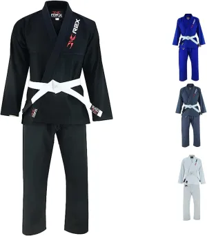REX Sports Brazilian Jiu Jitsu, for Men and Women BJJ Gi Grappling Kimonos Lightweight White Belt