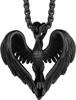Richsteel Stainless Steel Phoenix/Angel Wings Cross/Raven Pendant Necklace for Men and Women Vintage Viking Jewelry