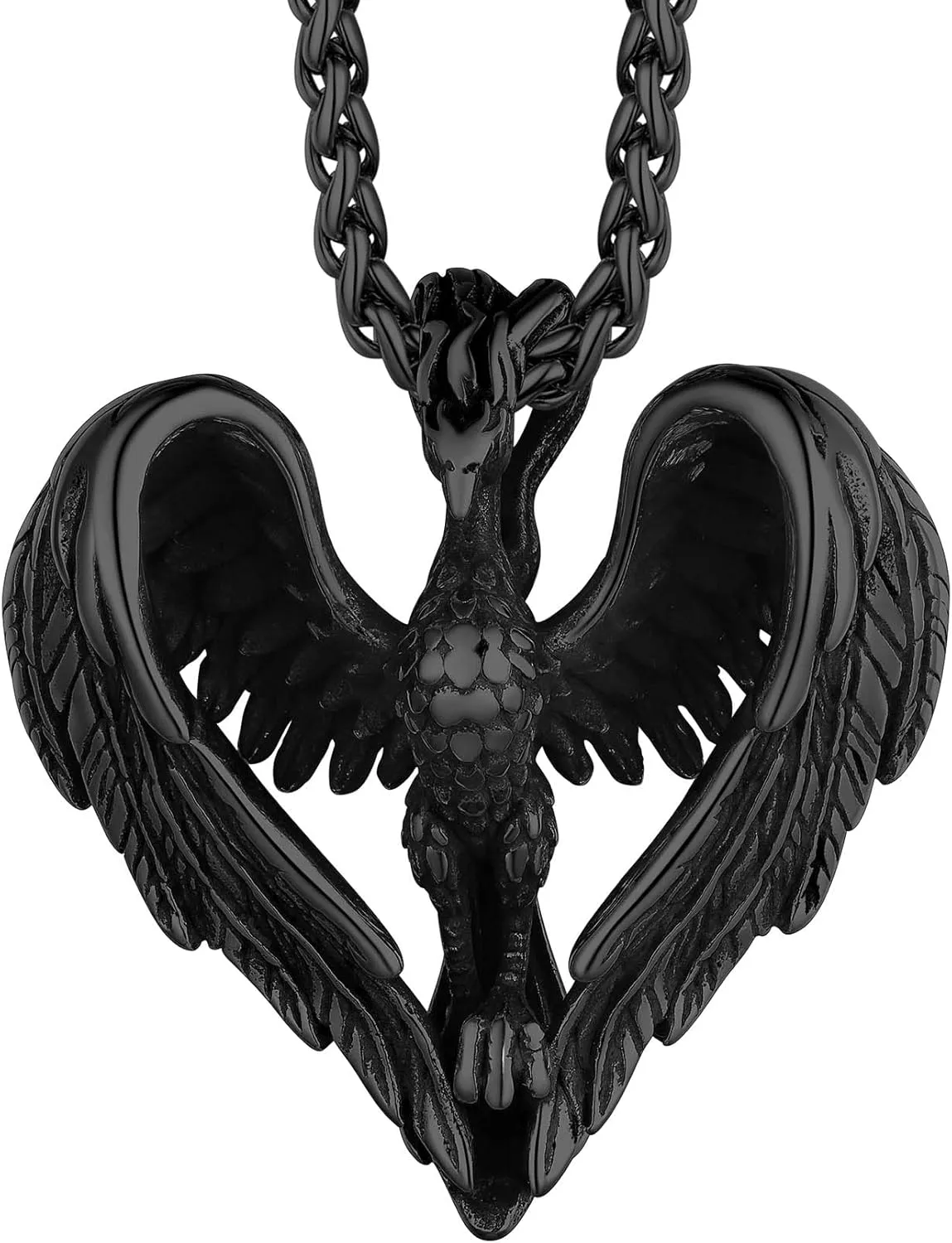 Richsteel Stainless Steel Phoenix/Angel Wings Cross/Raven Pendant Necklace for Men and Women Vintage Viking Jewelry