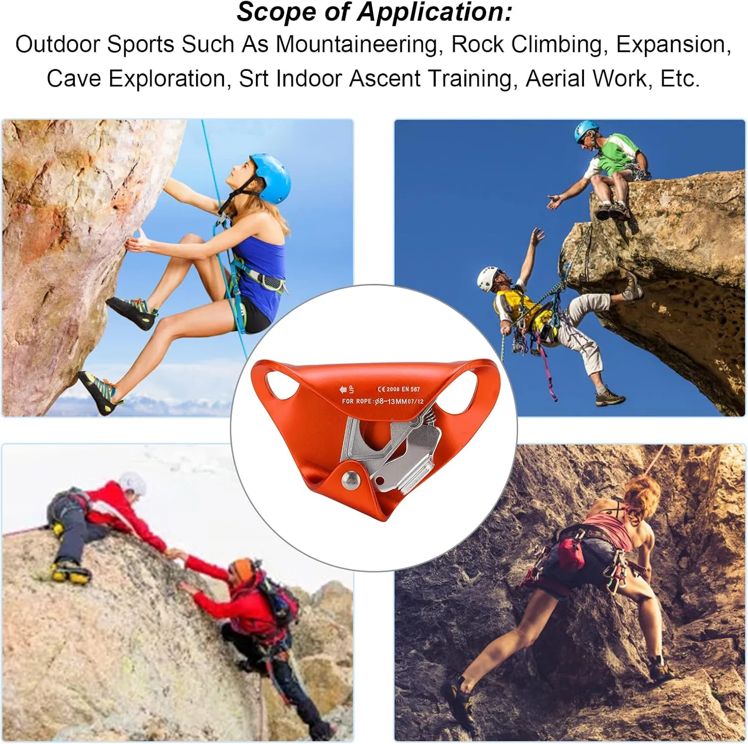 Rock Climbing Chest Ascender, Large Opening High Strength Metal Automatic Climbing Stop Descender for Outdoor Sports, Aerial Work
