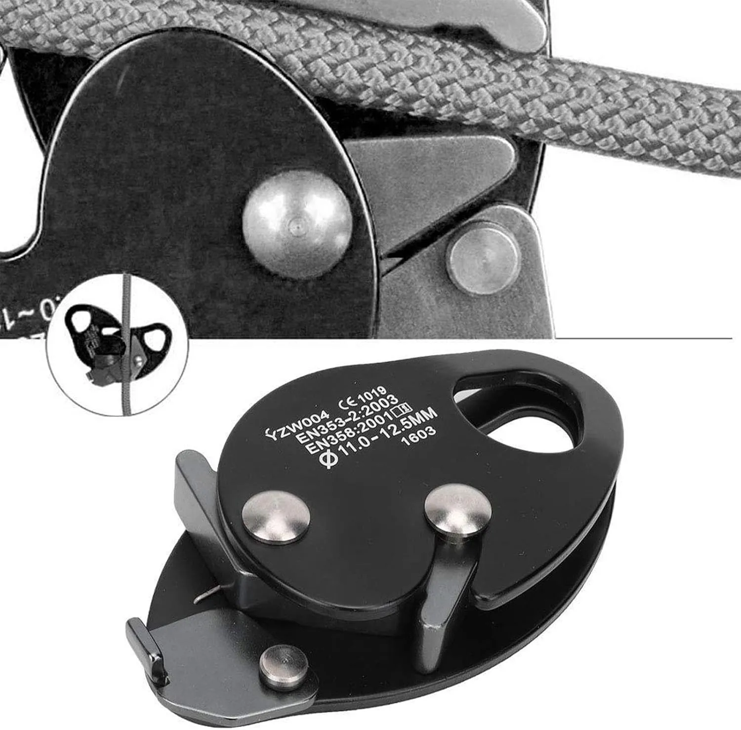 Rock Climbing Rope Grab Protection Rope Accessories Self Locking Adjuster Falling Arrester for Outdoor Caving Expedition