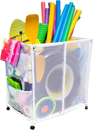 Rolling Pool Organizer Mesh Storage Bin - Floats, Balls, Toys and Equipment, Extra Large, (35" W x 25.4" L x 37.5" H), White
