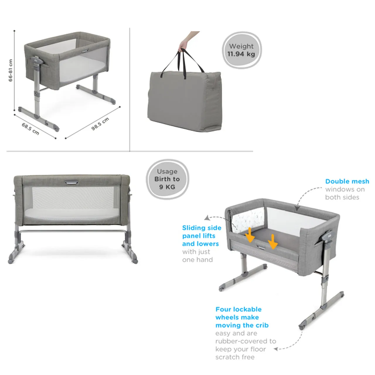 Roomie glide bedside crib
