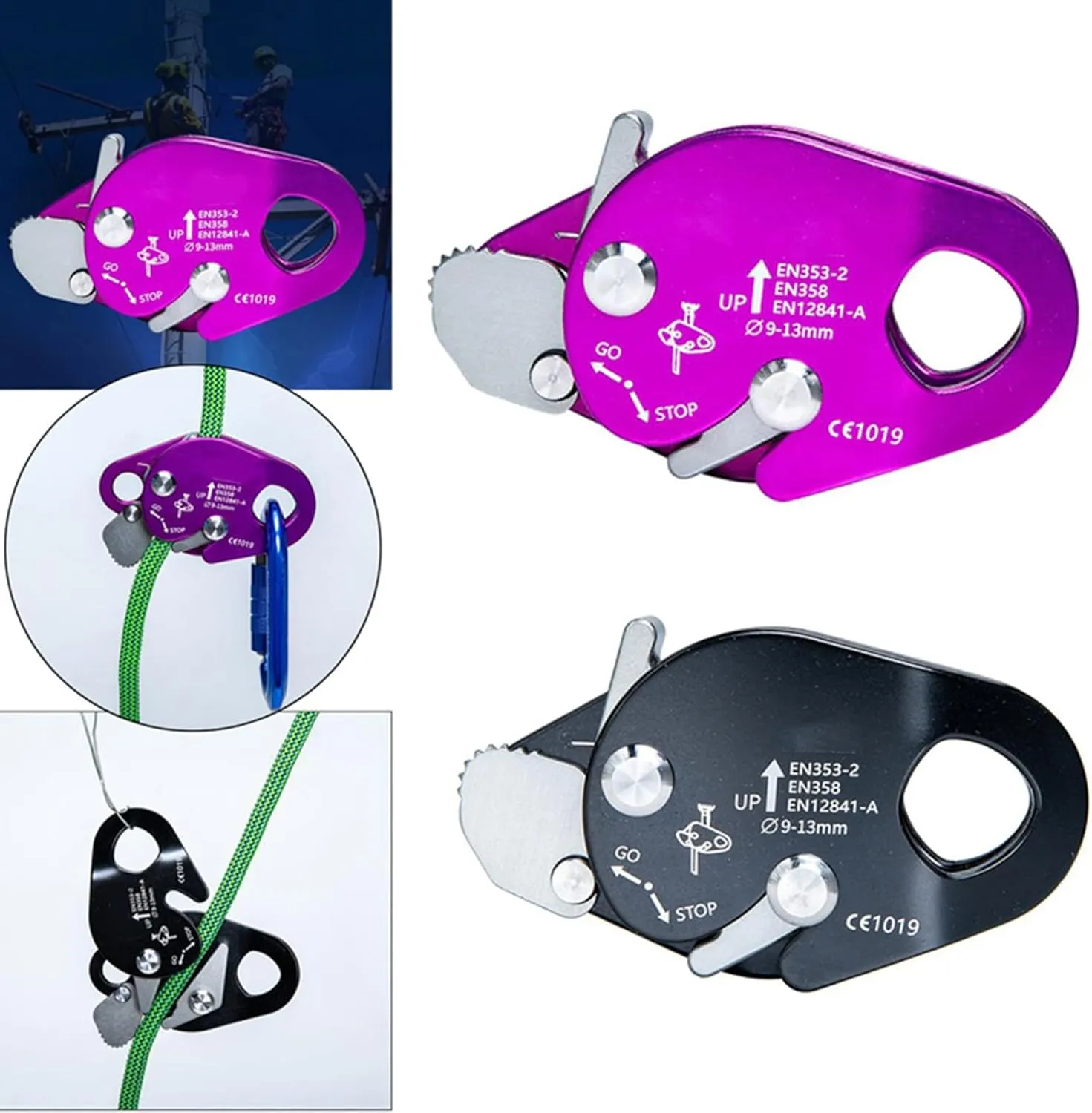 Rope Grab，Outdoor Climbing Rope Grab Device Rope Grab Auto Locking Arrest Ascenders for Outdoor Climbing