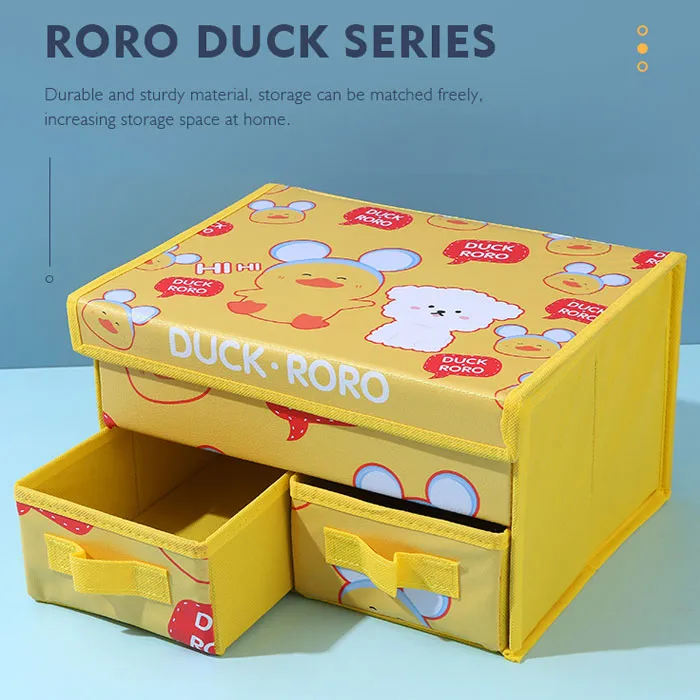 RORO Duck Double Drawers PU Fabric Storage Bin For Save Clothes and Foldable