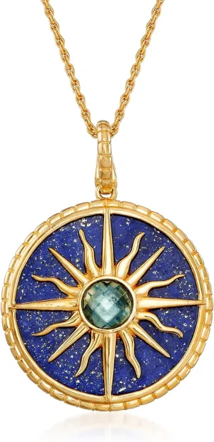 Ross-Simons Lapis and 1.30 Carat London Blue Topaz Sun Pendant Necklace in 18kt Gold Over Sterling