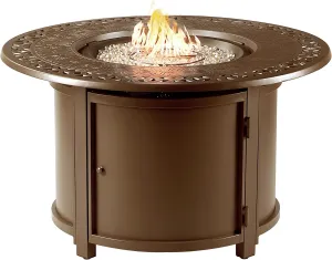 Round 44 in. x 44 in. Aluminum Propane Fire Pit Table with Glass Beads, Two Covers, Lid, 57,000 BTUs in Brown Finish