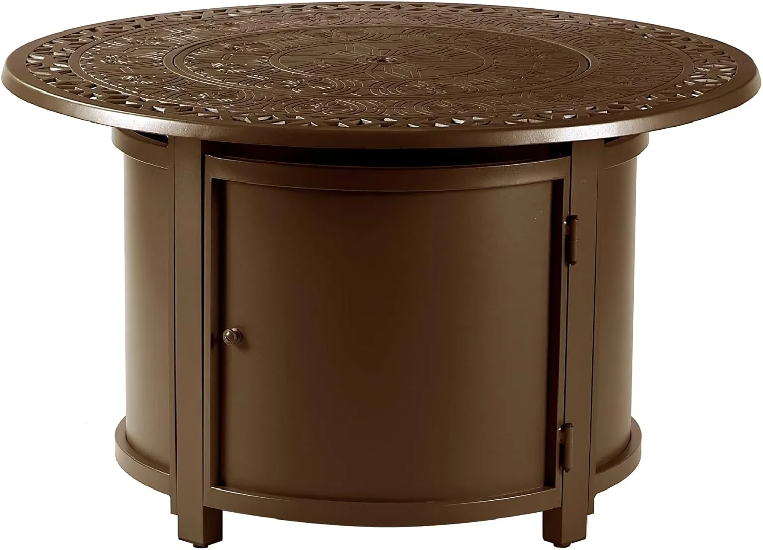 Round 44 in. x 44 in. Aluminum Propane Fire Pit Table with Glass Beads, Two Covers, Lid, 57,000 BTUs in Brown Finish