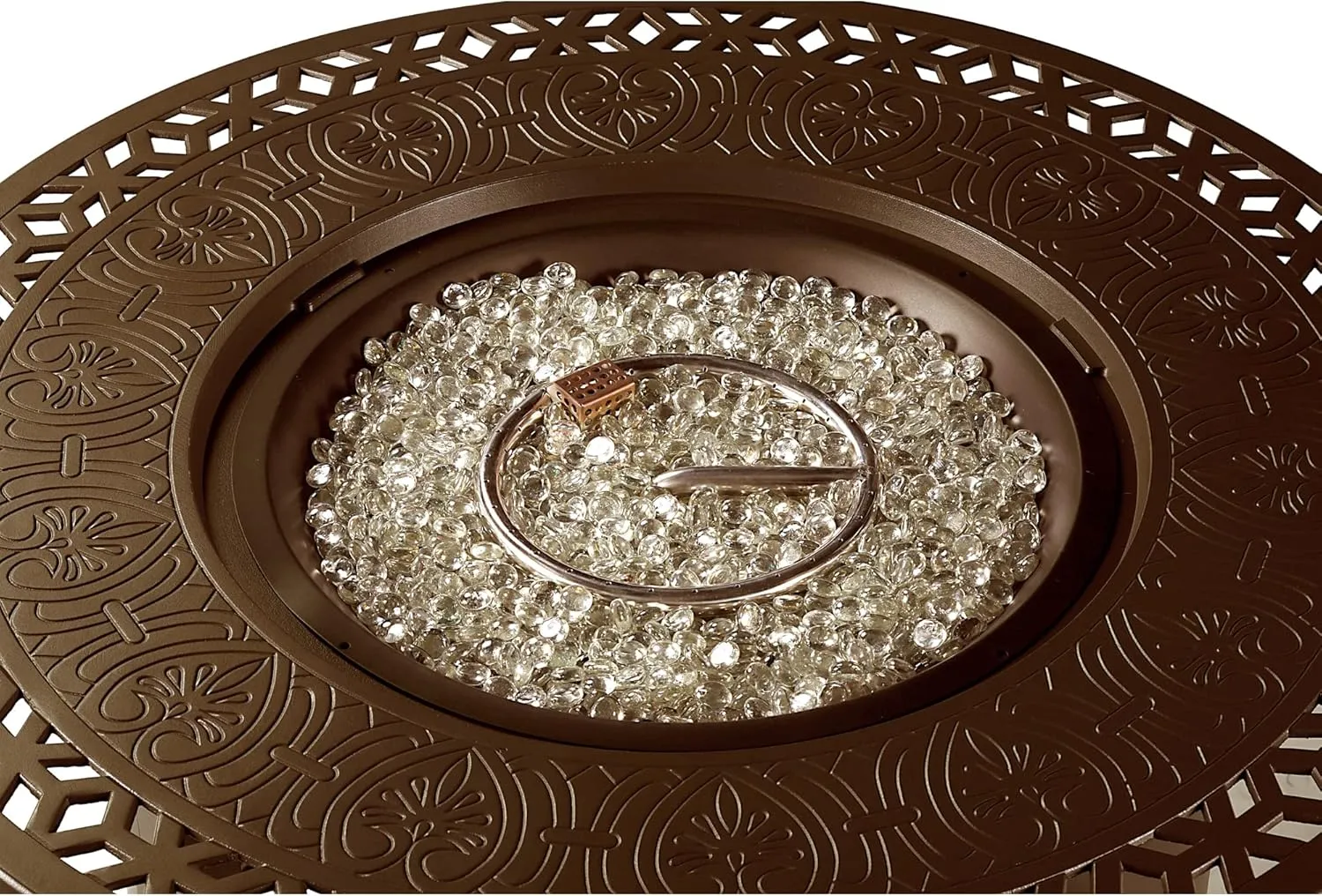 Round 44 in. x 44 in. Aluminum Propane Fire Pit Table with Glass Beads, Two Covers, Lid, 57,000 BTUs in Brown Finish