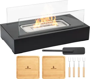 Roundfire Edge - Tabletop Fire Pit with Smores Kit - Ethanol Fire Pit, Fire Bowl, Table Top Fire Pit, Mini Personal Fireplace for Indoor & Garden - Gifts for Women Housewarming Birthday