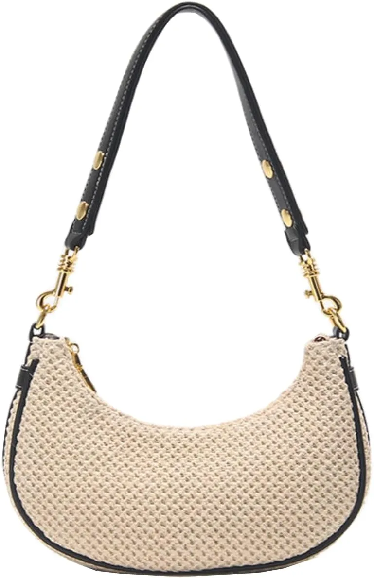 RTGGSEL Boho Summer Retro Women's Straw Rattan Beach Tote Bag Crossbody Shoulder Bags Hobo Underarm Handbag Straw Purse