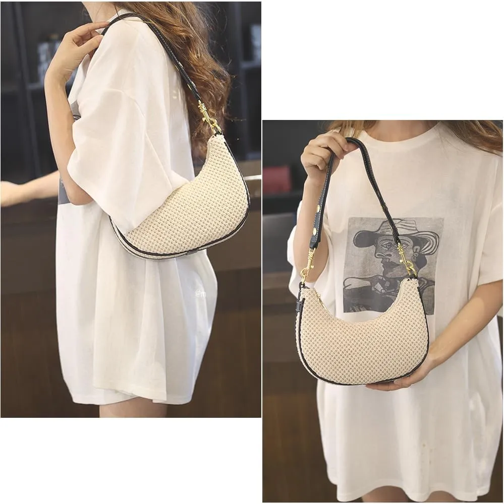 RTGGSEL Boho Summer Retro Women's Straw Rattan Beach Tote Bag Crossbody Shoulder Bags Hobo Underarm Handbag Straw Purse
