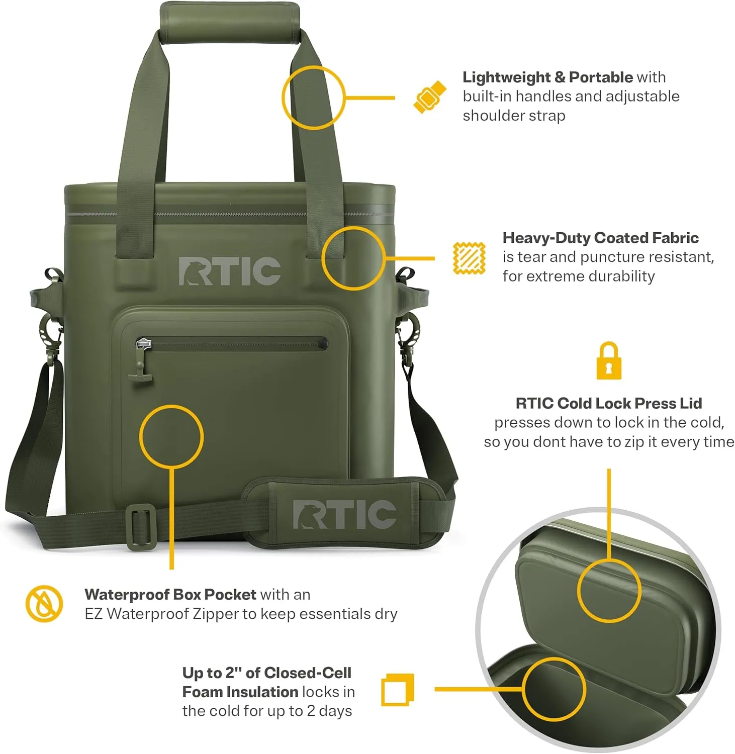 RTIC 20 Can Ultra-Tough Soft Cooler Pro, Insulated, Waterproof, Leak Proof, Portable Floating Bag for Beverage, Drink, Lunch, Outdoor, Beach, Car,Camping, Picnic, Fishing, Boat