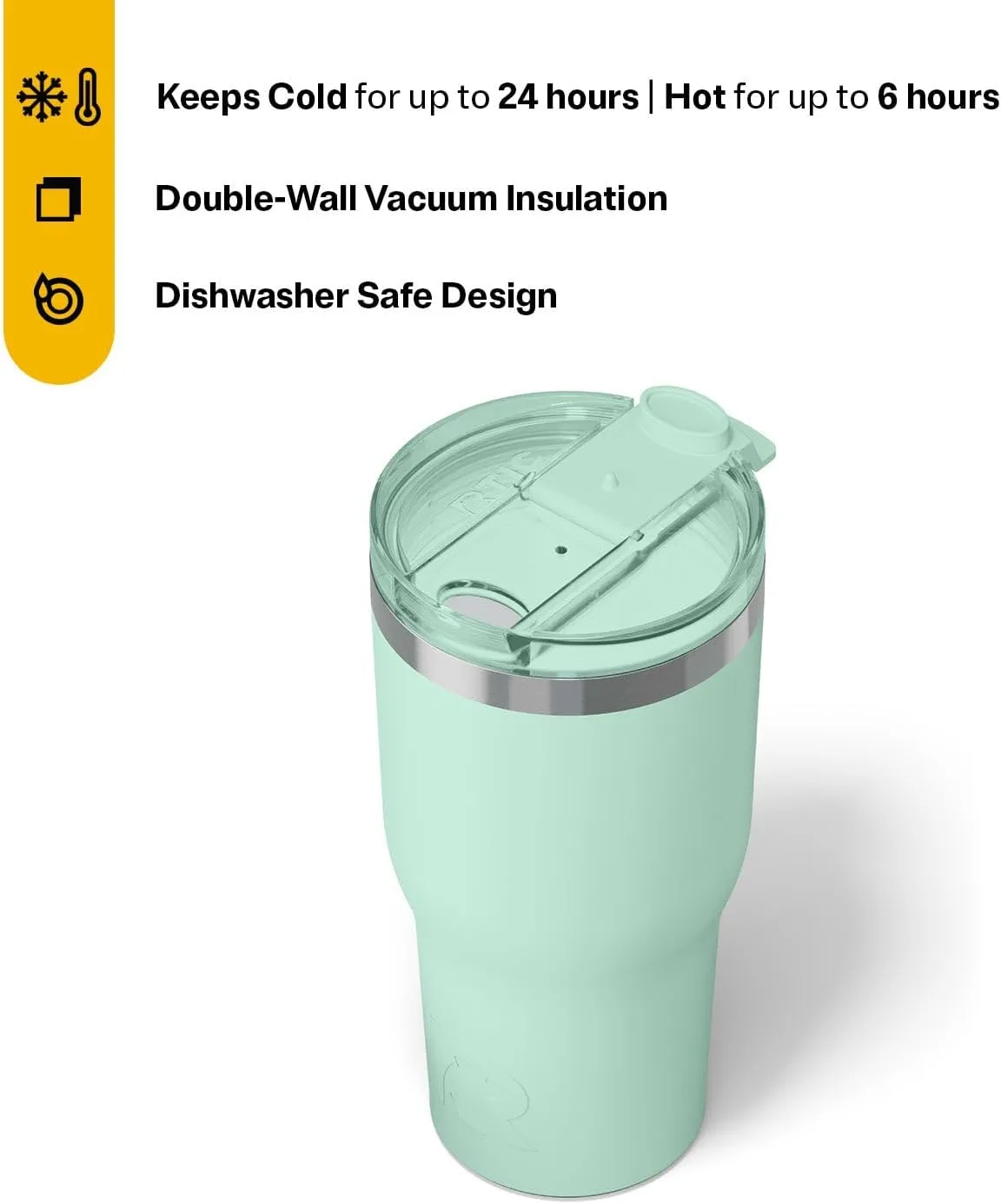 RTIC 30oz Essential Tumbler with Lid, Insulated, Stainless Steel, Metal, Double Wall Vacuum-Insulation, Ceramic Lined, Travel Cup for Iced Coffee, Tea, Hot and Cold Drink, Fresh Mint