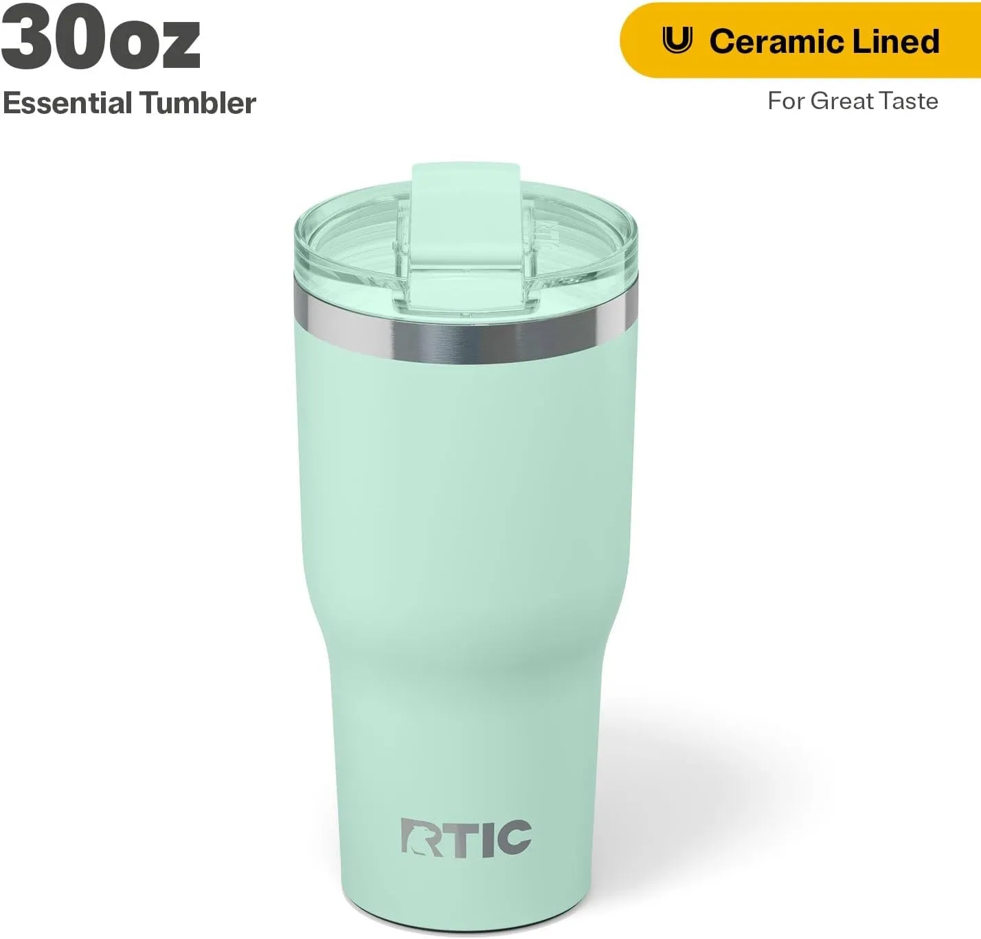 RTIC 30oz Essential Tumbler with Lid, Insulated, Stainless Steel, Metal, Double Wall Vacuum-Insulation, Ceramic Lined, Travel Cup for Iced Coffee, Tea, Hot and Cold Drink, Fresh Mint