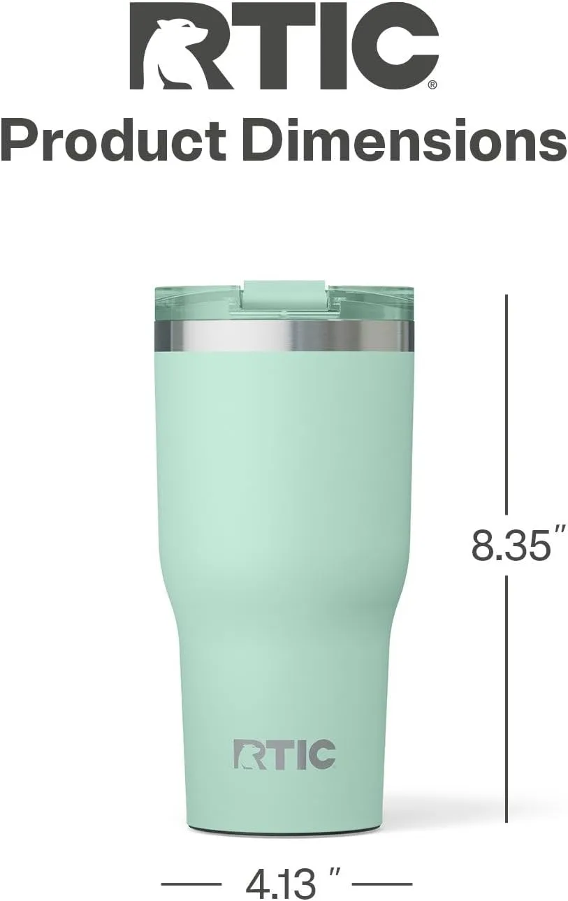 RTIC 30oz Essential Tumbler with Lid, Insulated, Stainless Steel, Metal, Double Wall Vacuum-Insulation, Ceramic Lined, Travel Cup for Iced Coffee, Tea, Hot and Cold Drink, Fresh Mint