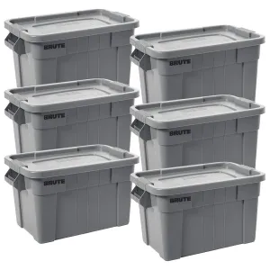 Rubbermaid Commercial Products BRUTE Tote Storage Bin with Lid, 20-Gallon, Gray, Rugged/Reusable Boxes for Garage/Moving/Camping/Basement Storage/Kitchen/Warehouse/Outdoor, Pack of 6