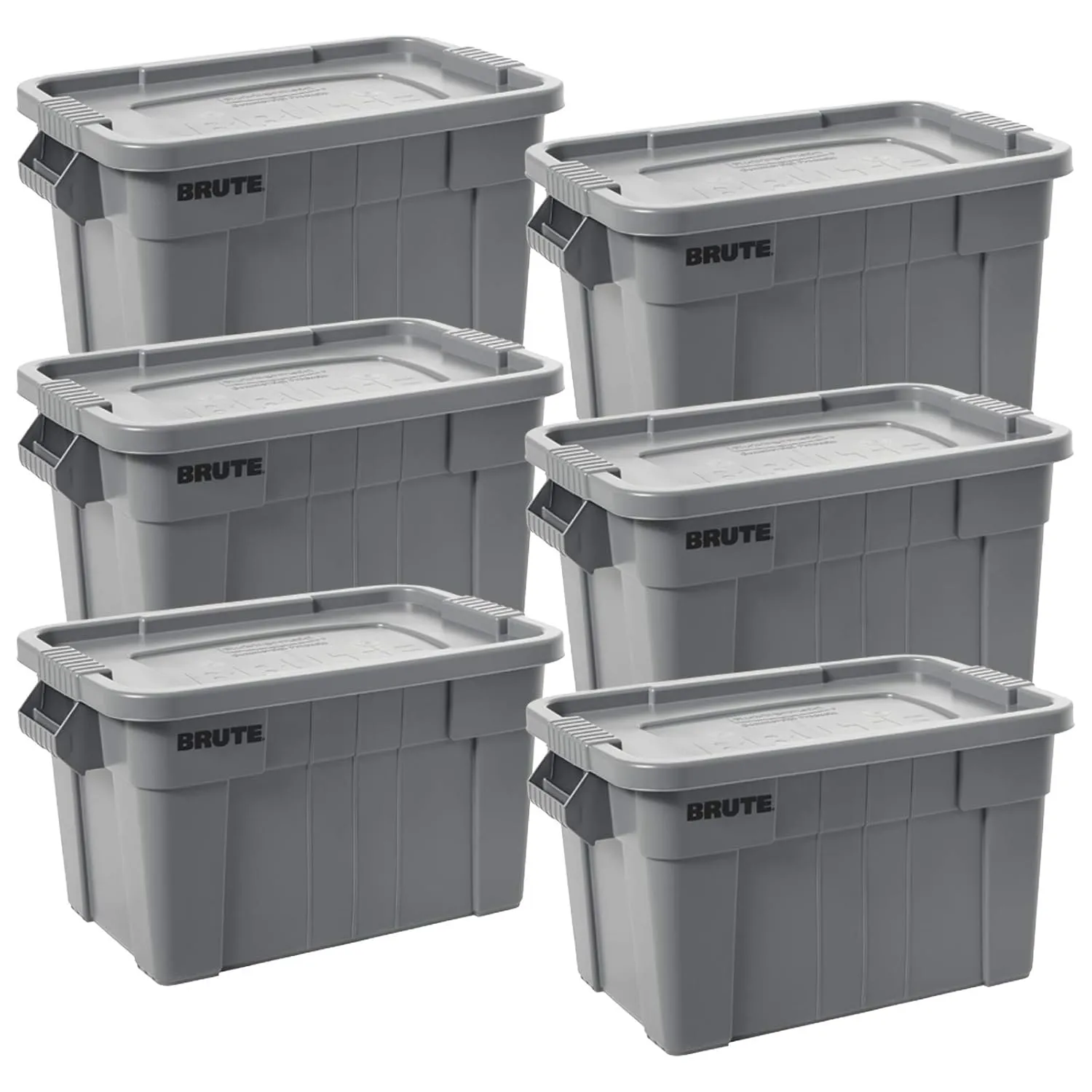 Rubbermaid Commercial Products BRUTE Tote Storage Bin with Lid, 20-Gallon, Gray, Rugged/Reusable Boxes for Garage/Moving/Camping/Basement Storage/Kitchen/Warehouse/Outdoor, Pack of 6