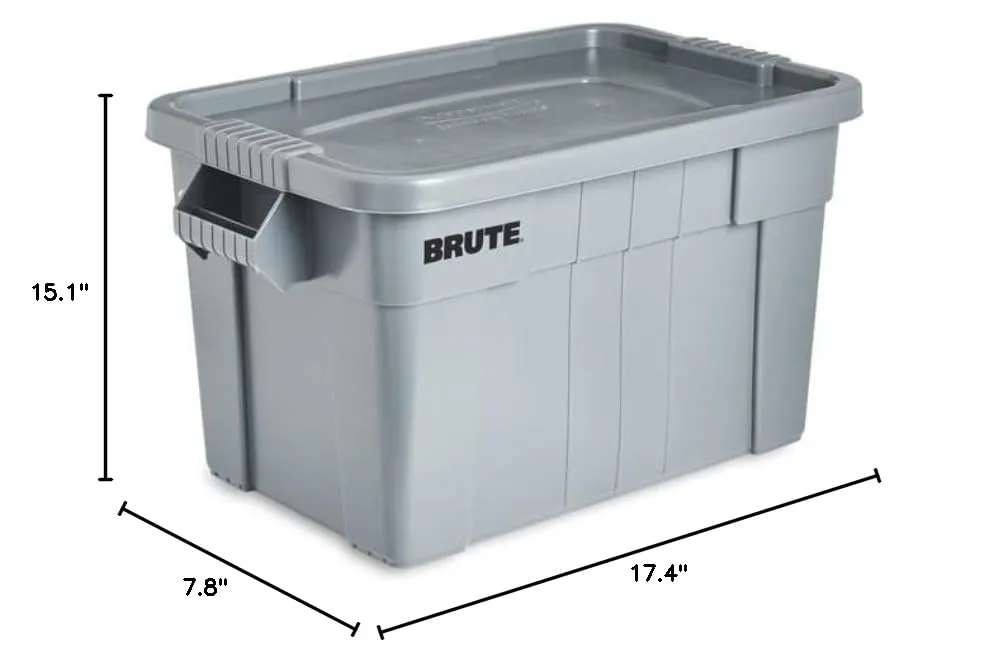 Rubbermaid Commercial Products BRUTE Tote Storage Bin with Lid, 20-Gallon, Gray, Rugged/Reusable Boxes for Garage/Moving/Camping/Basement Storage/Kitchen/Warehouse/Outdoor, Pack of 6