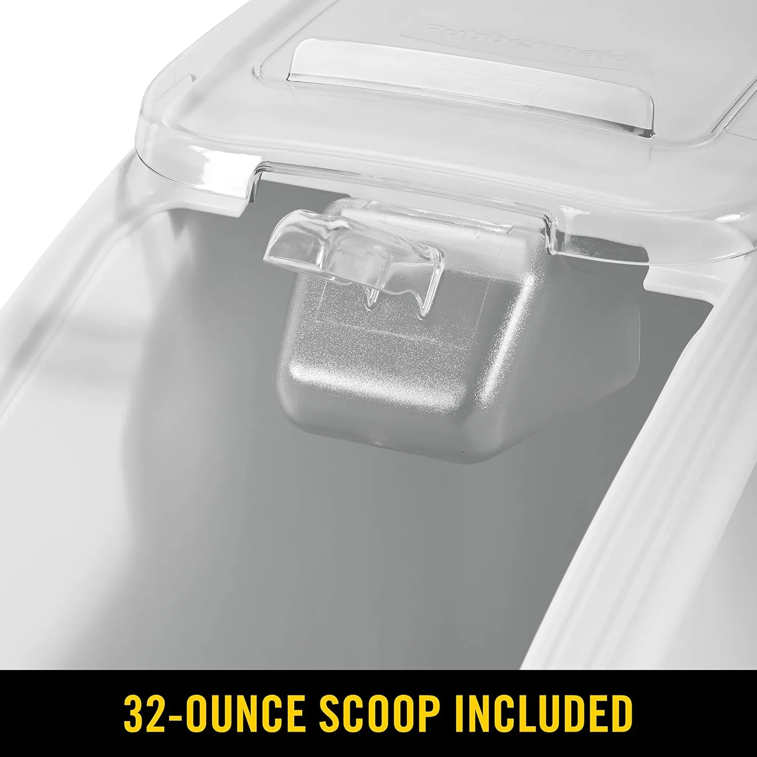 Rubbermaid Commercial Products ProSave Shelf-Storage Ingredient Bin With Scoop 400-Cup Capacity Plastic White Sliding Lid Container with Wheels for Kitchen/Restaurant/Food Organization