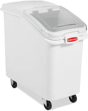 Rubbermaid Commercial Products ProSave Shelf-Storage Ingredient Bin With Scoop, 500-Cup capacity, Plastic, White, Sliding Lid, Container with Wheels for Kitchen/Restaurant Food Organization