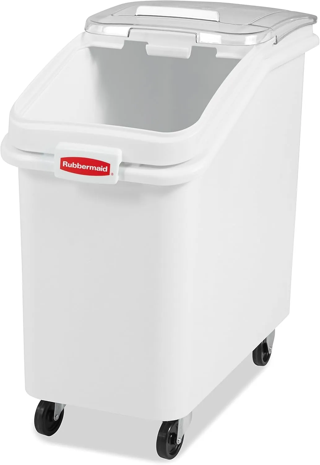 Rubbermaid Commercial Products ProSave Shelf-Storage Ingredient Bin With Scoop, 500-Cup capacity, Plastic, White, Sliding Lid, Container with Wheels for Kitchen/Restaurant Food Organization
