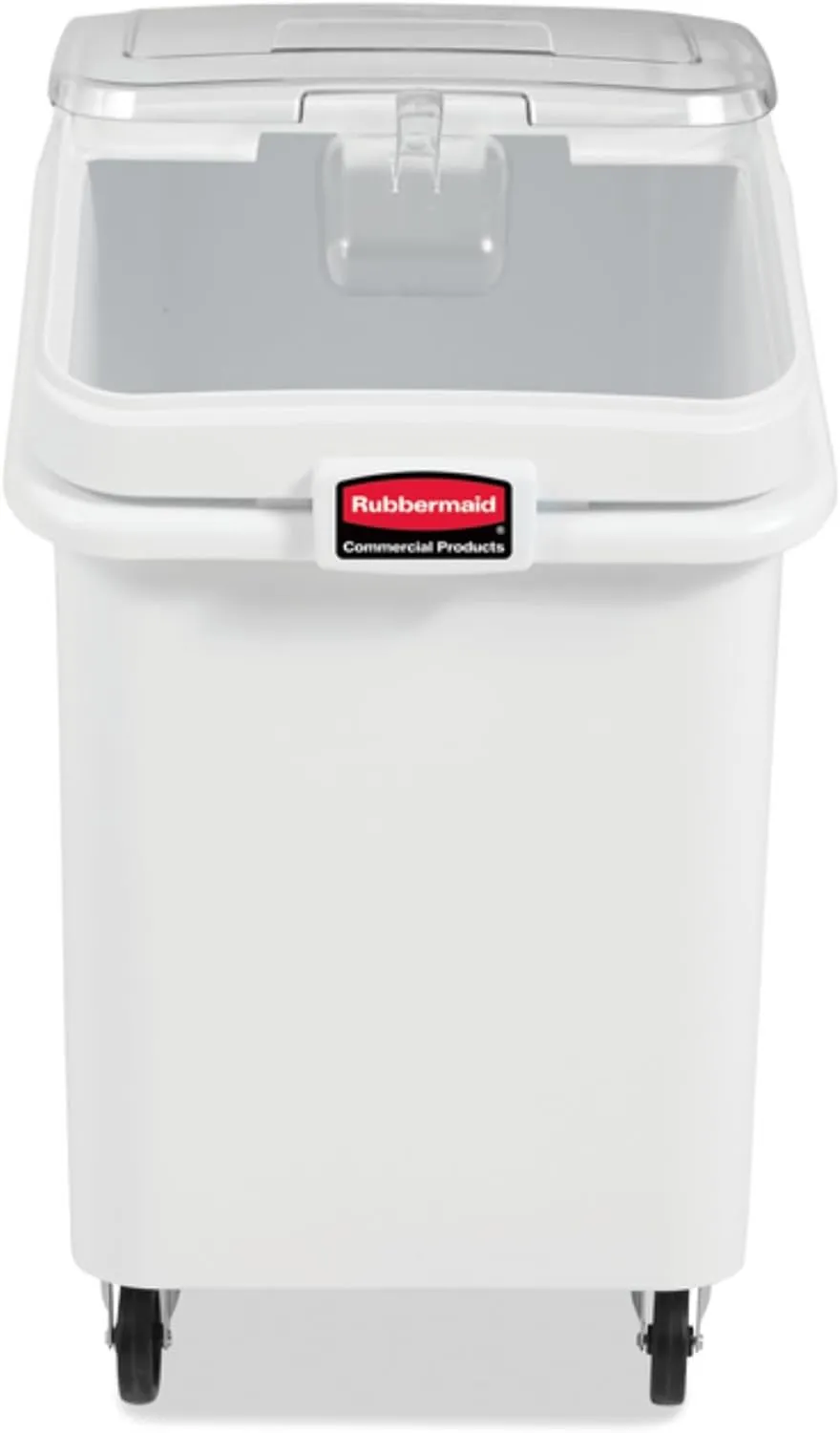 Rubbermaid Commercial Products ProSave Shelf-Storage Ingredient Bin With Scoop, 600-Cup capacity, Plastic, White, Sliding Lid, Container with Wheels for Kitchen/Restaurant Food Organization