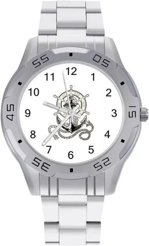 Rudder Boat Rope Classic Wrist Watches for Men Casual Business Dress Watch with Stainless Steel Band Work Party