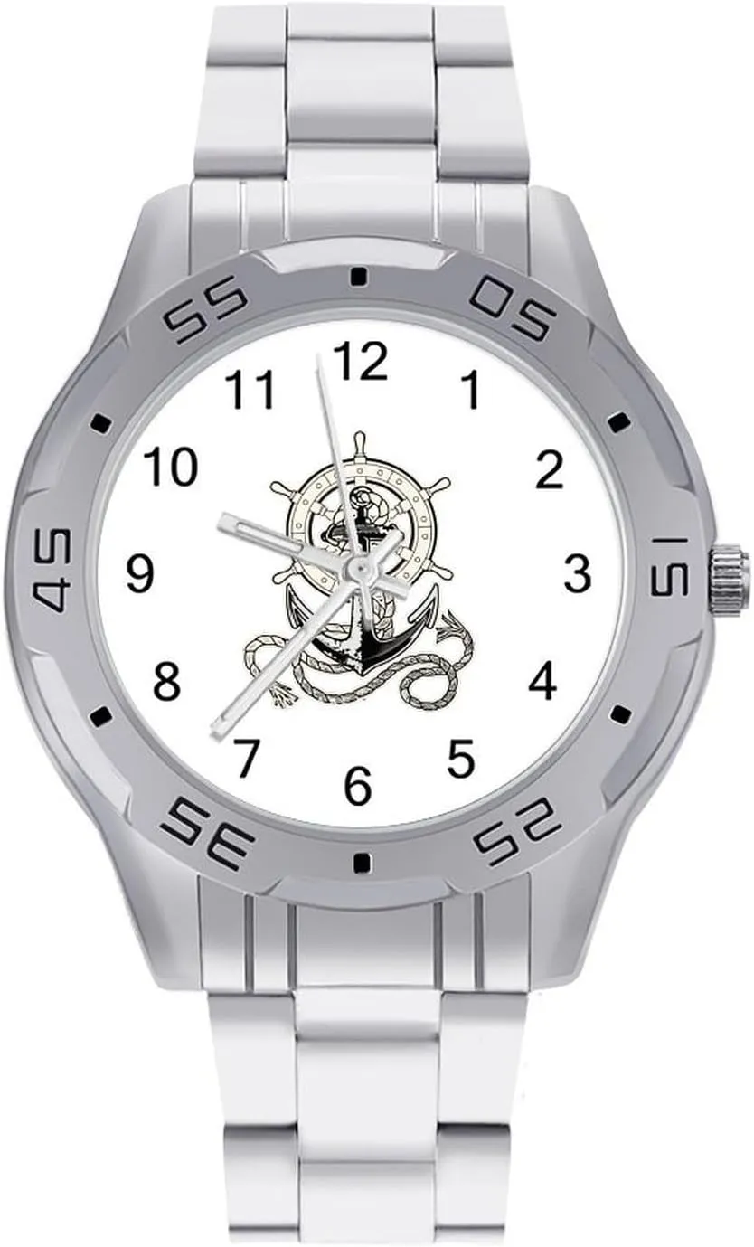 Rudder Boat Rope Classic Wrist Watches for Men Casual Business Dress Watch with Stainless Steel Band Work Party