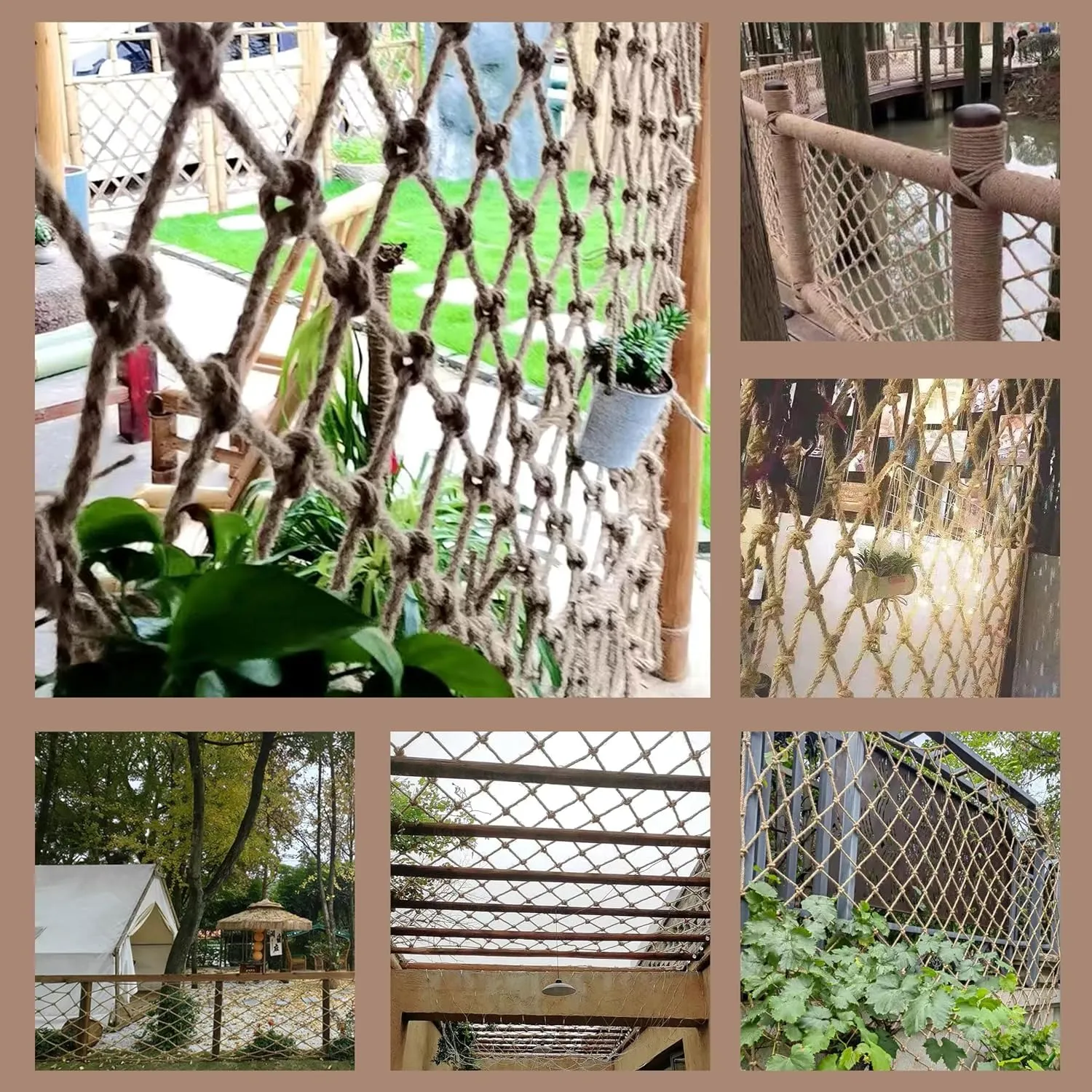 Safety Hemp Rope Net Kids Climbing Safety Net Tree House Climbing Children Safety Rope Net Balcony Stairs Fence Railing Garden Playground Protection Heavy Duty Net Indoor & Outdoor Decor Rope Net(8mm)