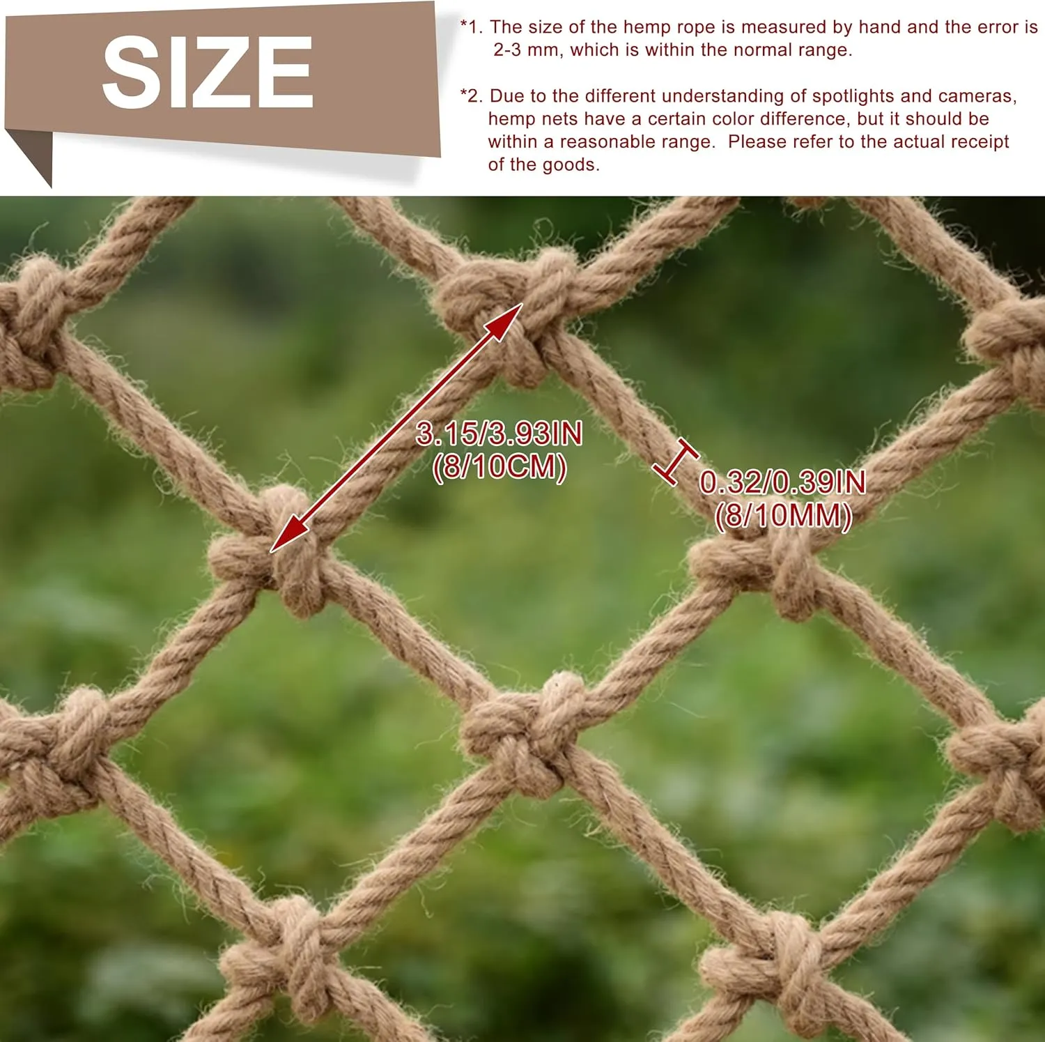 Safety Hemp Rope Net Kids Climbing Safety Net Tree House Climbing Children Safety Rope Net Balcony Stairs Fence Railing Garden Playground Protection Heavy Duty Net Indoor & Outdoor Decor Rope Net(8mm)