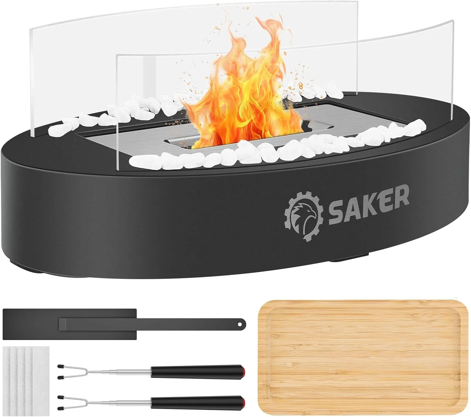 Saker Tabletop Fire Pit - Portable Smores Maker Kit Mini Fireplace Indoor/Outdoor,Small Table Top Firepit Patio Modern Home Decor Weddings,Housewarming,Birthday