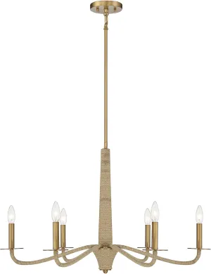 Savoy House 1-1824-6-320 Cannon Coastal Round Chandelier with Rope Accents, 6-Light 360 Total Watts, 19" H x 32" W, Warm Brass